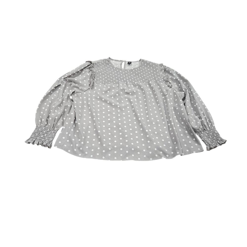 SHEIN Curve Gray Polka Dot Smocked Blouse 3X Boho Cottagecore